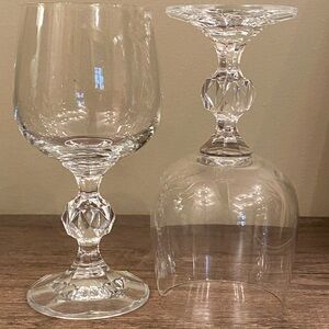 8 Vintage BOHEMIA CRYST Crystal Wine Glass/Goblet - Faceted Stem - 5 3/4"tall